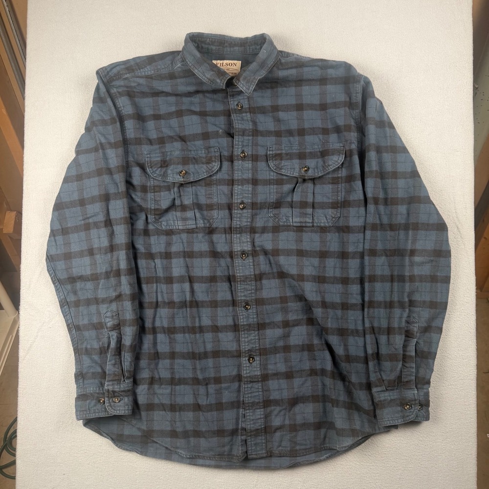 Filson Plaid Flannel Shirt Mens XL Long Blue Black Outdoor Workwear